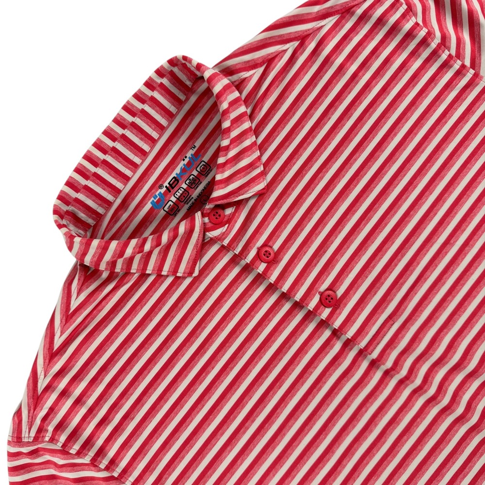 IBKUL Polo Shirt Mens L Red White‎ Striped UPF 50+ Moisture Wicking Golf Top